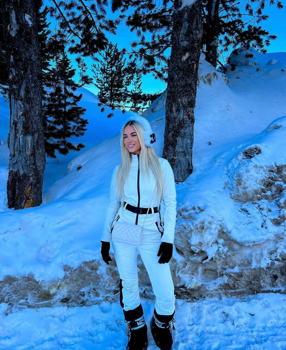 Double c faux fur earmuffs in white